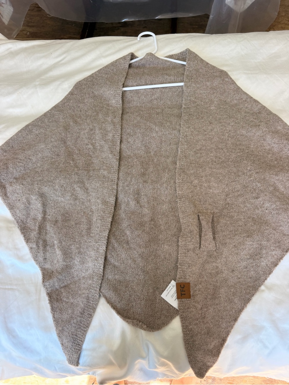 Taupe Knit Wrap Shawl - Open Front Poncho any size